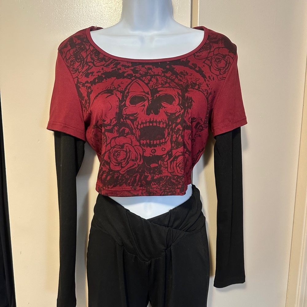 Red and black skull crop top